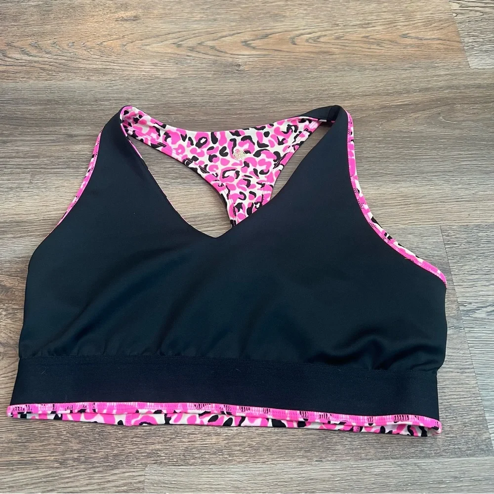 Lilly Pulitzer Luxletic Sports Bra Pink Leopard Print Size Large Racerback Top - Picture 3 of 8
